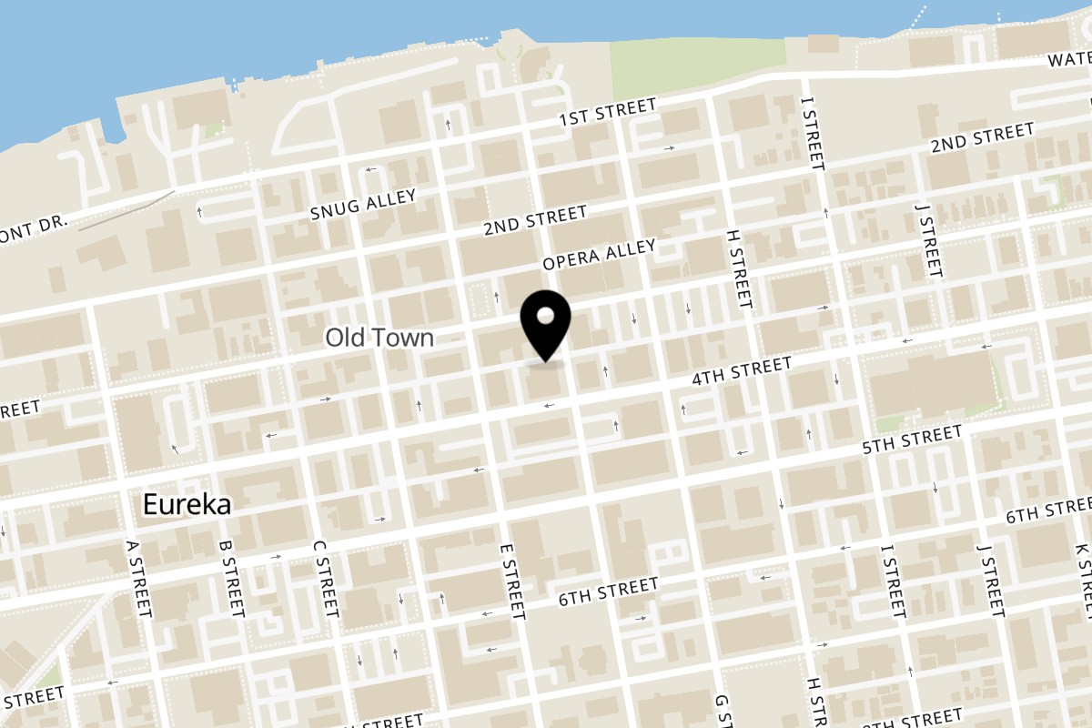 Map showing the location of Taco Town Fruteria LLC on 320 F St in Eureka